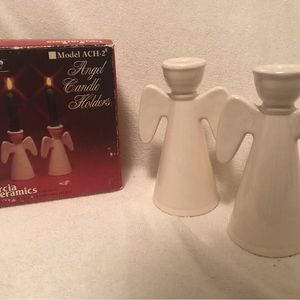 Marcia Ceramics Vintage 2 Angel Candle Holder White Porcelain ACH-5C